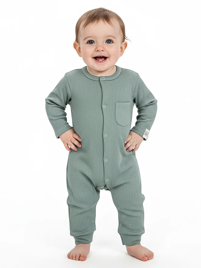 بابيز_بيسك Babies Basic Premium Ribbed Cotton Sleepsuit/Romper