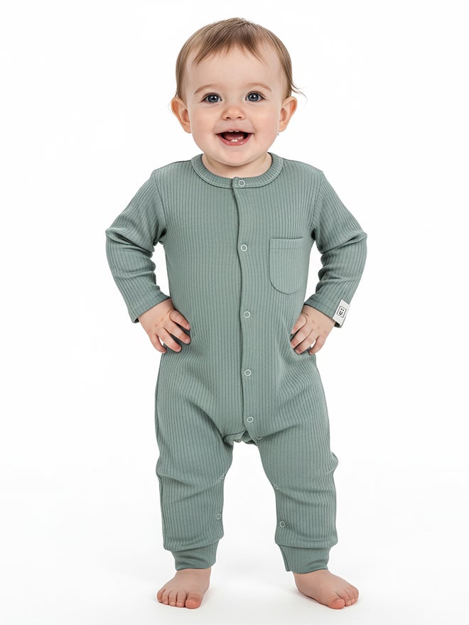 Babies Basic Premium Ribbed Cotton Sleepsuit/Romper - Image 1