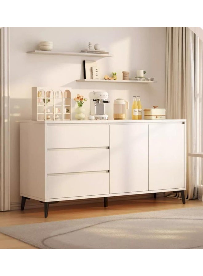 Sideboard Cabinet,Storage Drawer Unit, Closet Organizer with 2 Doors 3 Drawers Adjustable Shelves,Multifunctional Console Cabinet for Living Room, Kitchen, Dinning Room (White, 140 x 40x 75 CM) - Image 1