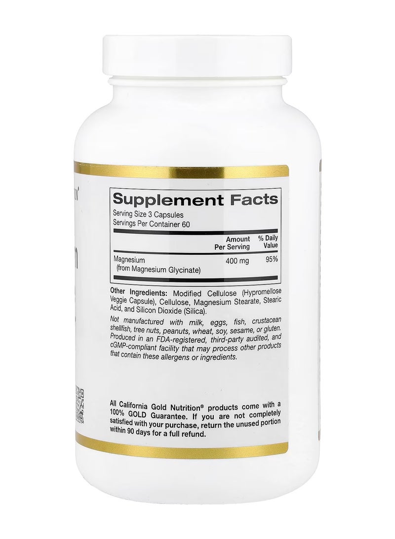 California Gold Nutrition - Magnesium Glycinate 400mg  High-Absorption Magnesium Supplement (180 Veggie Capsules) - Image 2