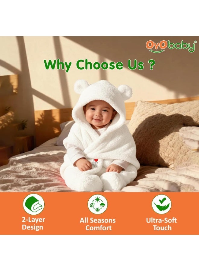 OYO BABY Newborn Hooded
  Baby Blanket with Embroidery – Wearable Wrapper Sleeping Bag (0-6 Months,
  White, I Love PAPA) - Image 3