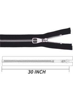 Generic 2PCS Metal Zipper #5-Glossy Separating Jaket Zippers for Sewing 30 Inch-Heavy Duty Coats Zippers-VOC Zipper One Way Open Bottom-Black Tape with Sliver Teeth(30"2PCS)  - Image 2