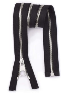 Generic 2PCS Metal Zipper #5-Glossy Separating Jaket Zippers for Sewing 30 Inch-Heavy Duty Coats Zippers-VOC Zipper One Way Open Bottom-Black Tape with Sliver Teeth(30"2PCS)  - Image 1