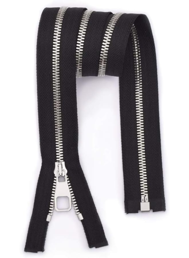 2PCS Metal Zipper #5-Glossy Separating Jaket Zippers for Sewing 30 Inch-Heavy Duty Coats Zippers-VOC Zipper One Way Open Bottom-Black Tape with Sliver Teeth(30"2PCS) - Image 1