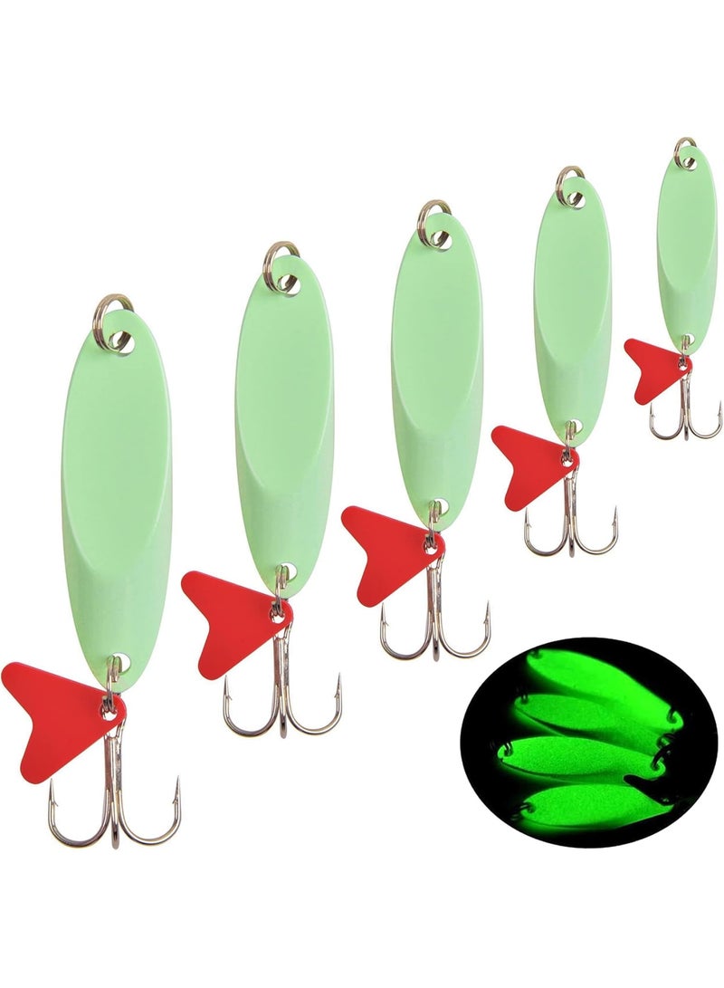 SOLARAE Luminous Fishing Lures Spoons, 10 Pcs Hard Jigging Spinnerbait with Treble Hooks, Metal Spinner Spoon for Saltwater Freshwater - Image 1