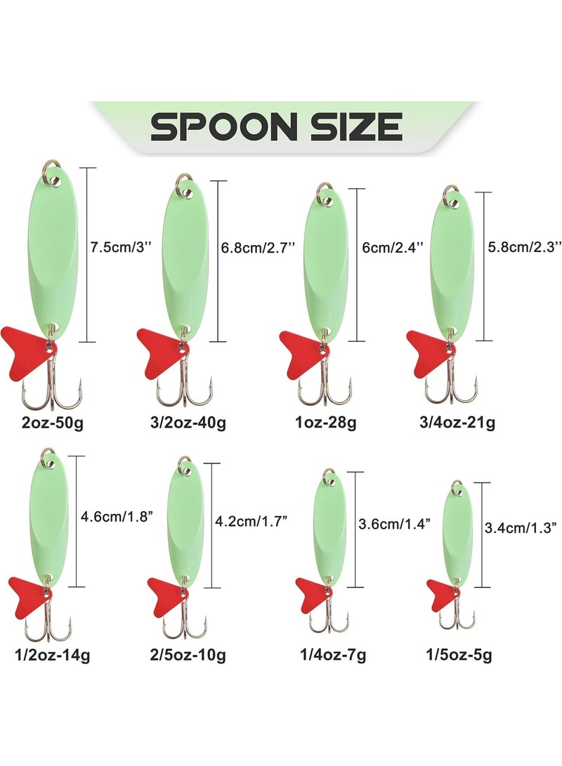 SOLARAE Luminous Fishing Lures Spoons, 10 Pcs Hard Jigging Spinnerbait with Treble Hooks, Metal Spinner Spoon for Saltwater Freshwater - Image 5