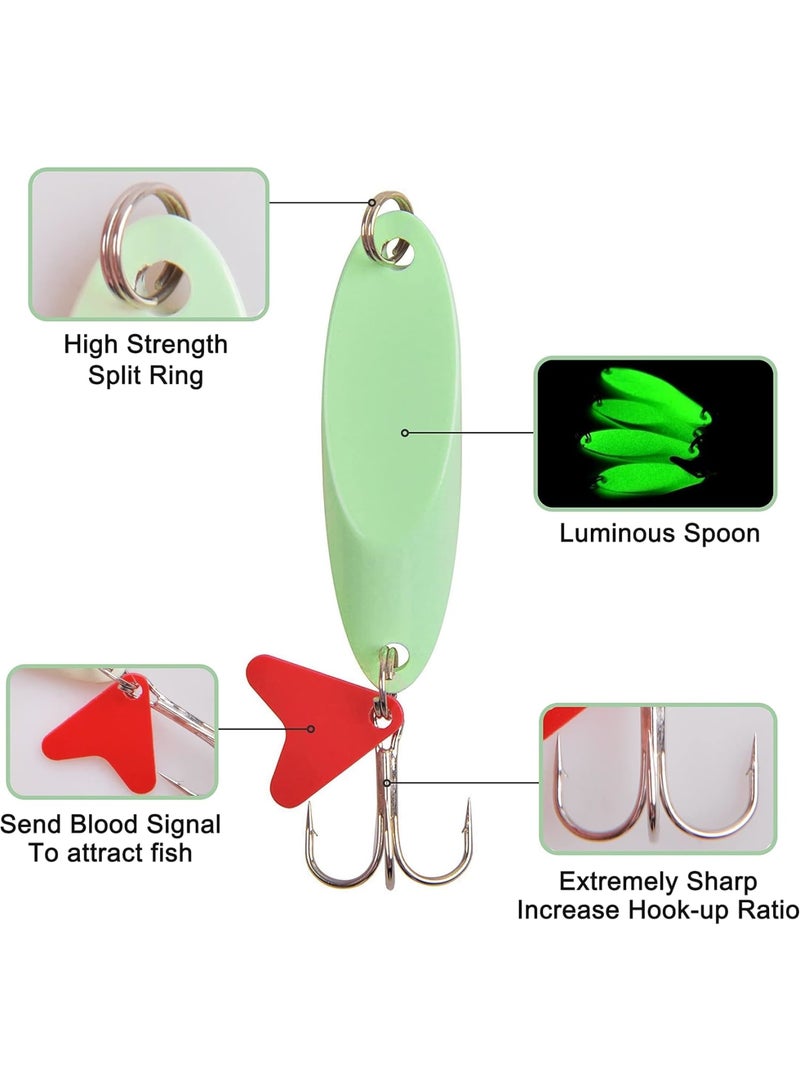 SOLARAE Luminous Fishing Lures Spoons, 10 Pcs Hard Jigging Spinnerbait with Treble Hooks, Metal Spinner Spoon for Saltwater Freshwater - Image 2