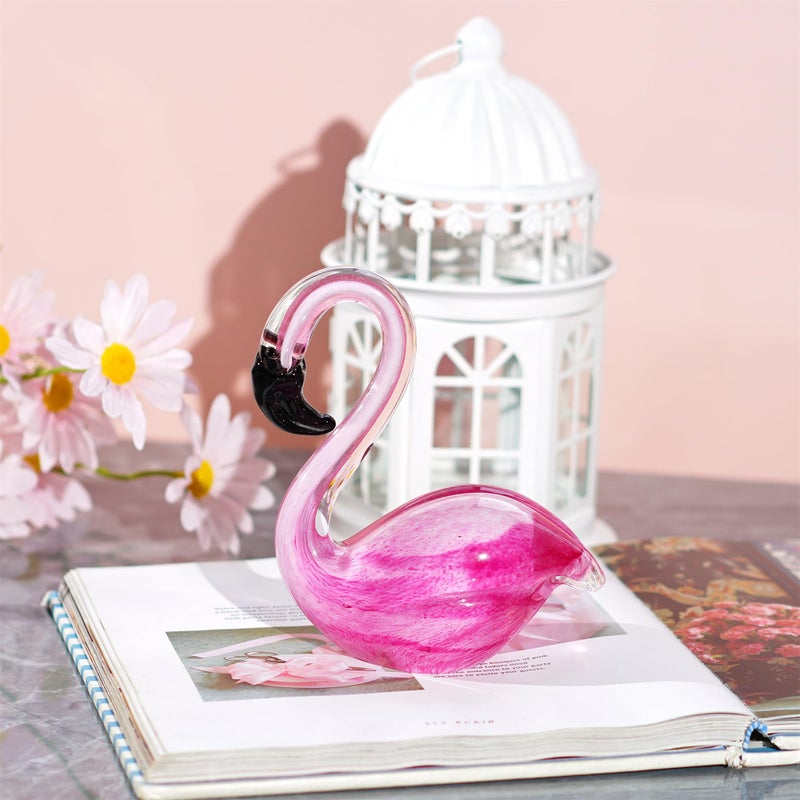 QFkris Hand Blown Glass Pink Flamingo Figurines, Art Glass Flamingo Sculpture, Souvenir Home Decor Christmas Valentines Day Gift - Image 3