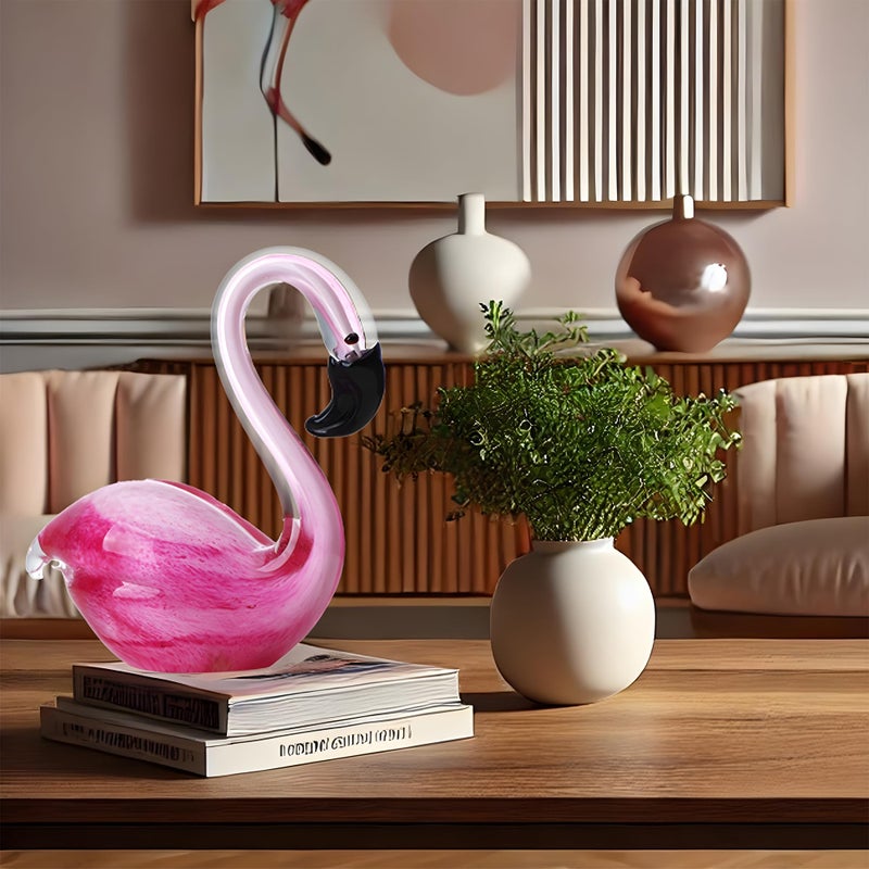 QFkris Hand Blown Glass Pink Flamingo Figurines, Art Glass Flamingo Sculpture, Souvenir Home Decor Christmas Valentines Day Gift - Image 2