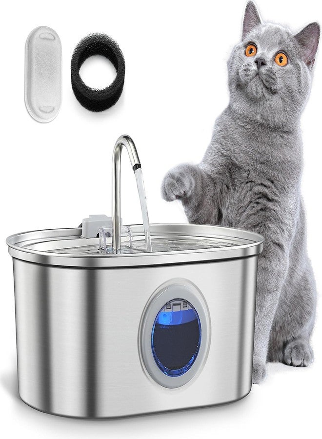KANCHOU Cat Water Fountain Stainless Steel with Water Level Window,108oz/3.2L Cat Fountain Quiet Automatic Pet Water Fountain for Cats and Small Dogs - Image 1