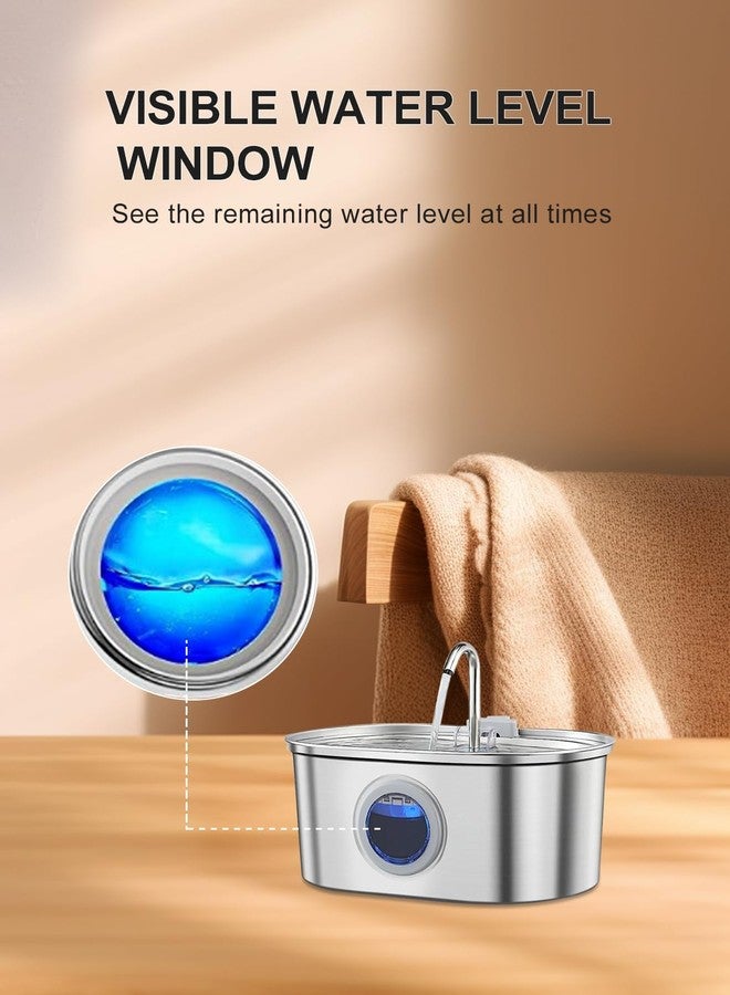 KANCHOU Cat Water Fountain Stainless Steel with Water Level Window,108oz/3.2L Cat Fountain Quiet Automatic Pet Water Fountain for Cats and Small Dogs - Image 2