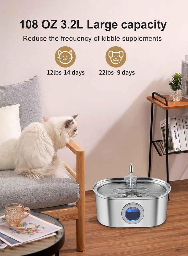 KANCHOU Cat Water Fountain Stainless Steel with Water Level Window,108oz/3.2L Cat Fountain Quiet Automatic Pet Water Fountain for Cats and Small Dogs - Image 5