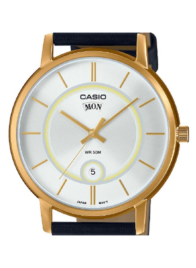 CASIO Men Watch Analog White Dial Genuine Leather Band Gold Ion Plated Case MTP-B120GL-7AVDF  - Image 3