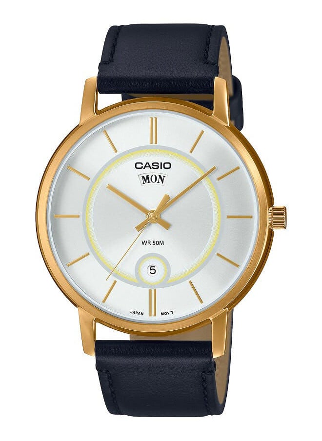 CASIO Men Watch Analog White Dial Genuine Leather Band Gold Ion Plated Case MTP-B120GL-7AVDF  - Image 1
