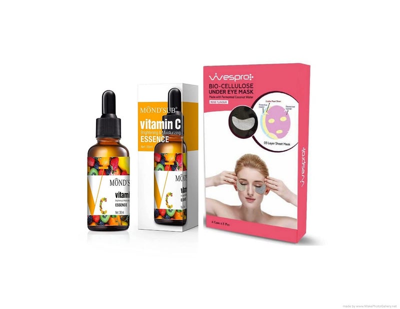 Mond'sub Mondsub Vitamin C Serum for face with Ethyl Ascorbic Acid Hyaluronic Acid for Hyperpigmentation 30ml with FREE Wespro BioCellulose Under Eye Mask made with Fermented Coconut Water Pack of 5 - Image 1