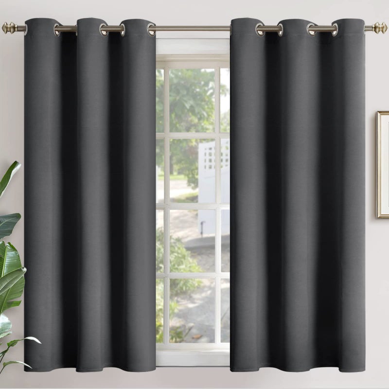 YoungsTex Blackout Curtains 48 Inches Length for Short Window - Dark Grey Thermal Insulated Drapes with Grommet Room Darkening Privacy for Bathroom Bedroom, 2 Panels, 42 x 48 Inch - Image 1