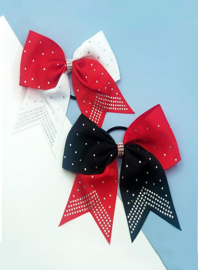 Hipcheer 12PCS 8" Rhinestones Large Cheer Hair Bows for Girls, Hand-made Grosgrain Ribbon Hair Accessories for Teen Girls Softball Cheerleader Sport (Red/White) - Image 3