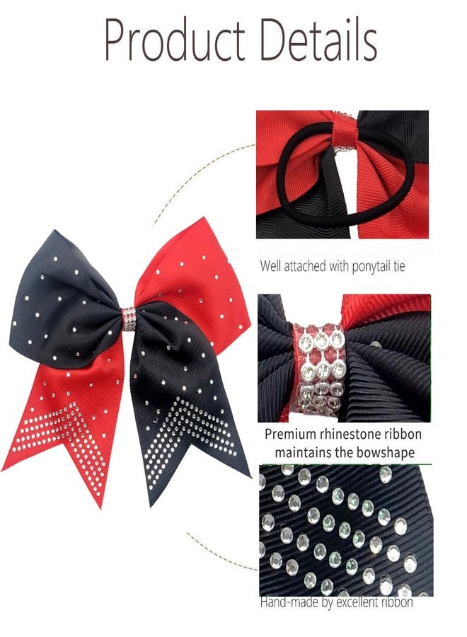Hipcheer 12PCS 8" Rhinestones Large Cheer Hair Bows for Girls, Hand-made Grosgrain Ribbon Hair Accessories for Teen Girls Softball Cheerleader Sport (Red/White) - Image 4