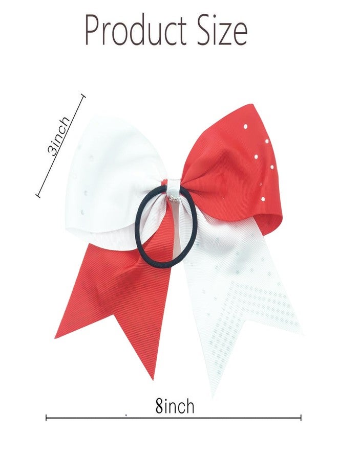 Hipcheer 12PCS 8" Rhinestones Large Cheer Hair Bows for Girls, Hand-made Grosgrain Ribbon Hair Accessories for Teen Girls Softball Cheerleader Sport (Red/White) - Image 5