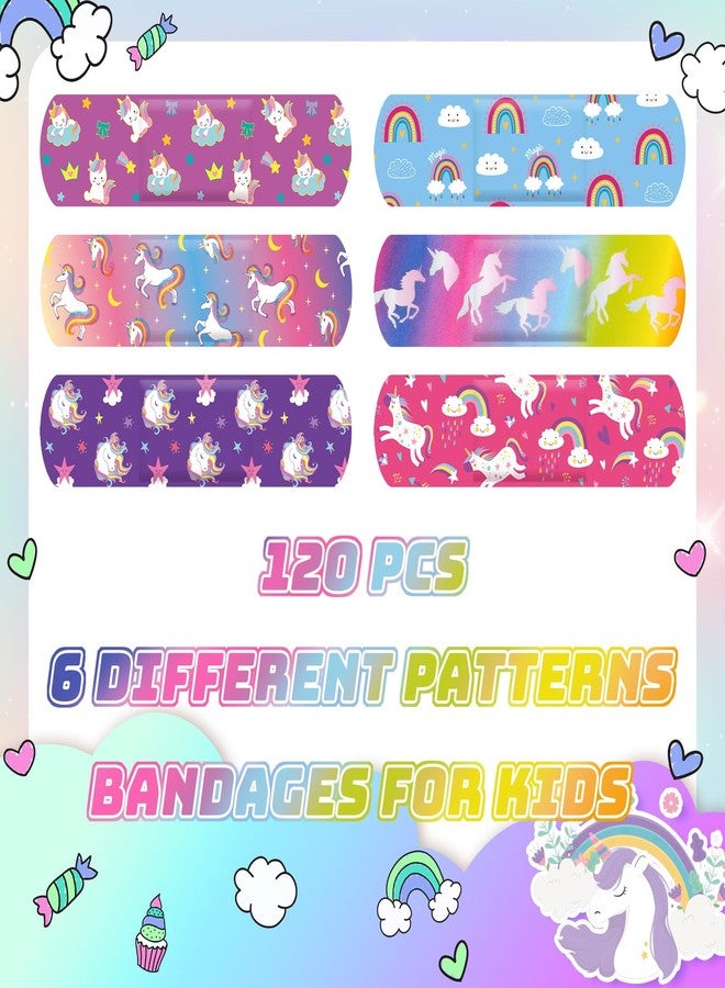 Sinmoe 6 Styles Kids Bandages Cute Cartoon Unicorn Bandages for Girls Kawaii Variety Pack Comfortable Flexible Protection Care for Cuts Scrapes Wounds(120 Pcs) - Image 2