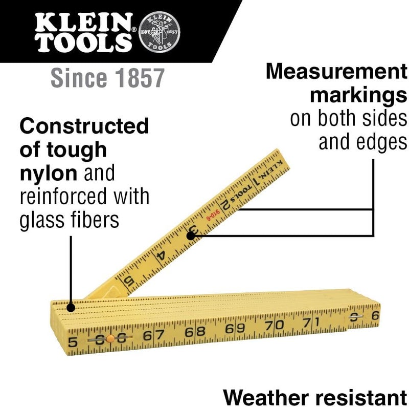 Klein Tools 910-6 Folding Ruler - 6-Foot Durable Fiberglass with Inside Reading - Image 2