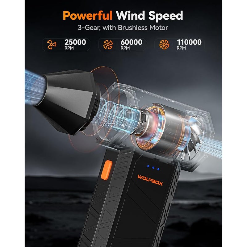 وولف بوكس WOLFBOX MF50 Electric Air Duster-110000RPM Super Power Cordless Air Duster, 3-Gear Adjustable Mini Blower with Fast Charging, Dust Blower for Computer, Keyboard, House, Outdoor and Car - Image 2