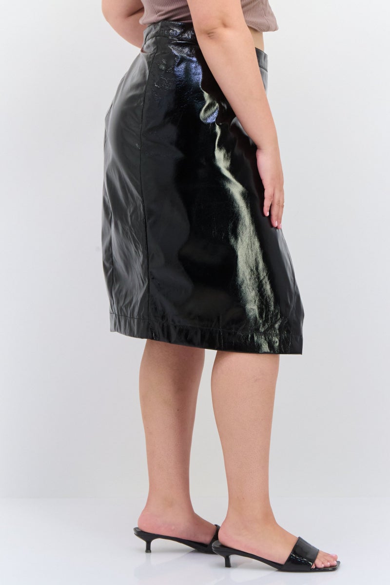 Nina Parker Women Plus Size Plain Wrap Skirts, Black  - Image 4