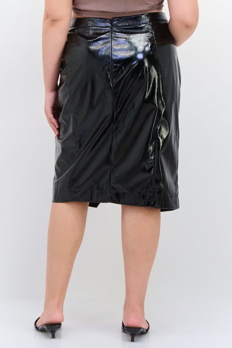 Nina Parker Women Plus Size Plain Wrap Skirts, Black  - Image 2