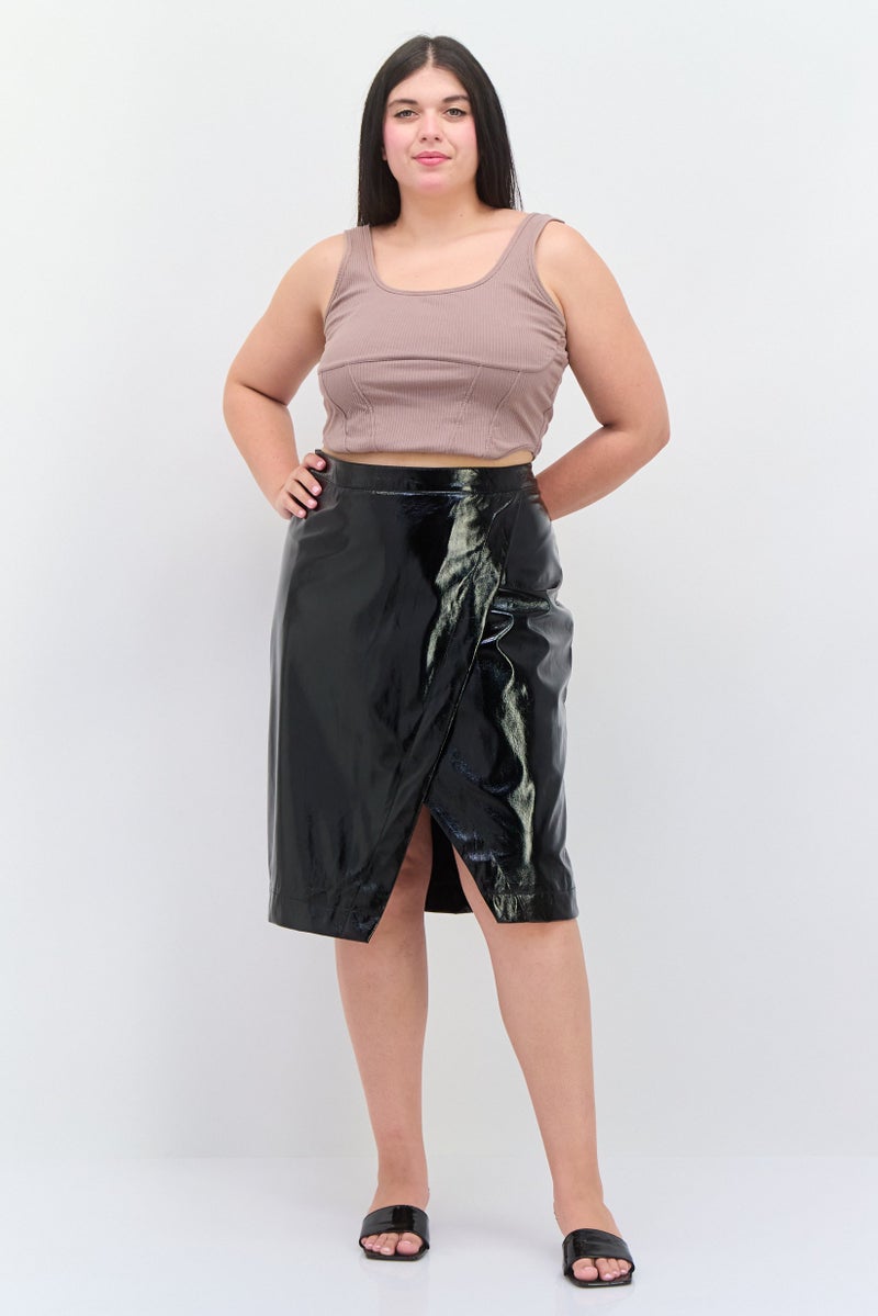 Nina Parker Women Plus Size Plain Wrap Skirts, Black  - Image 3