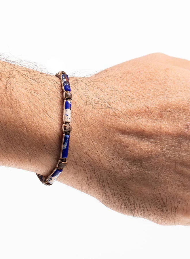CHRYSOSTOMOS Handmade Adjustable Beaded Bracelet for Men with Knitted Design and Blue Tube Sodalite