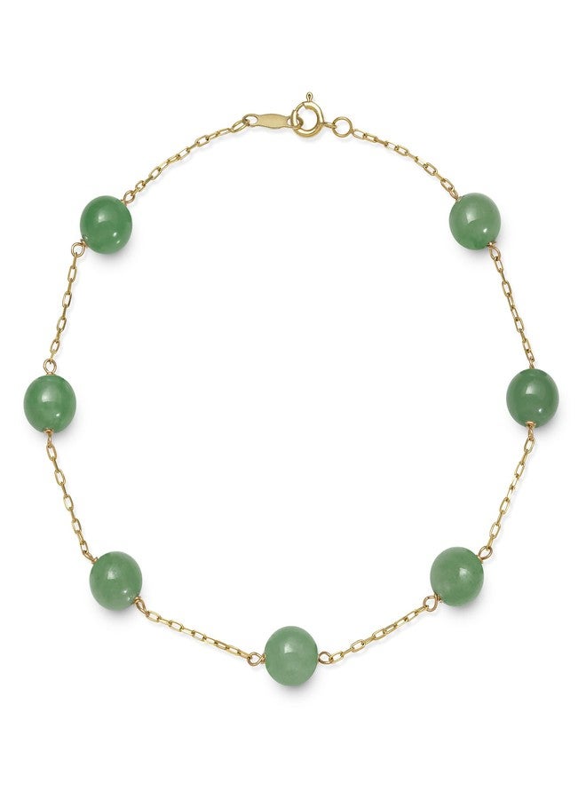Belacqua Natural Jade Station Bracelet in 10K Yellow Gold, Size- 6.0-6.5mm, Length - 7.5 Inches, Spring Ring Clasp, Dainty Jewelry for Women, Gift Box Included - Image 1