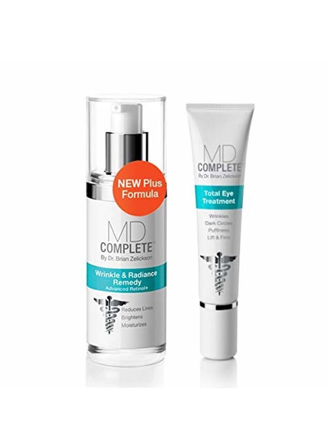 MD Complete by Dr. Brian Zelickson MD Complete Eye Wrinkle Duo | Professional Dermatologist Skin Rejuvenation | includes Wrinkle & Radiance Remedy PLUS with Retinol and Total Eye Treatment with Hyaluronic Acid and Peptides | Set of Two - Image 1