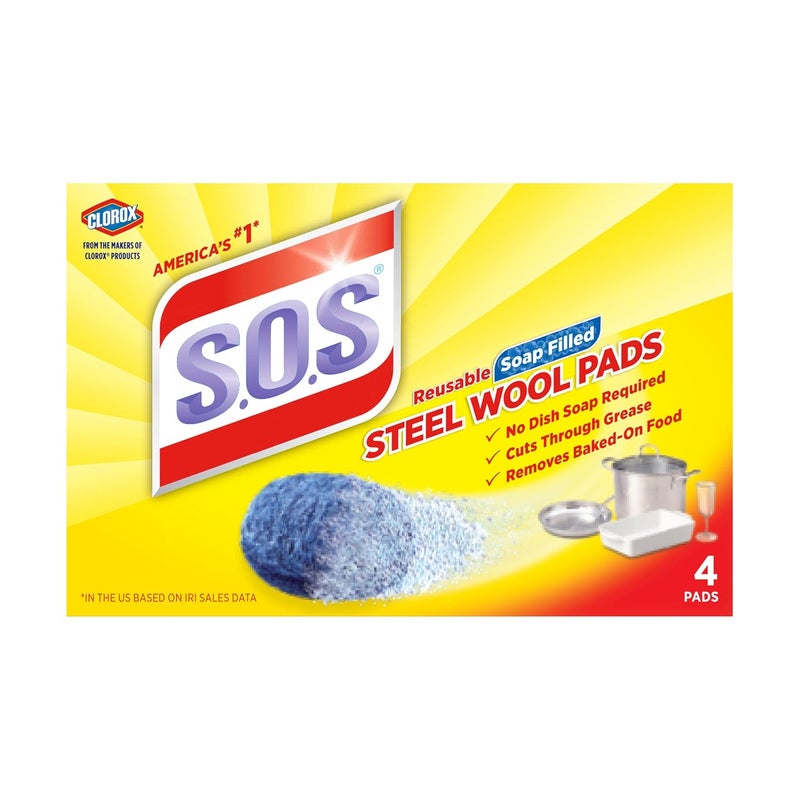 S.O.S. Reusable Steel Wool Soap Pads - 4 Count - Image 1