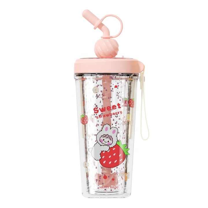 Mayatra's Tumbler with Straw, Sipper, Tumbler Mug, Coffee Mug with Lid, and Sipper Bottle with Straw Pack of 1 Pcs – 400 ML (Sweet Strawberry(Pink))