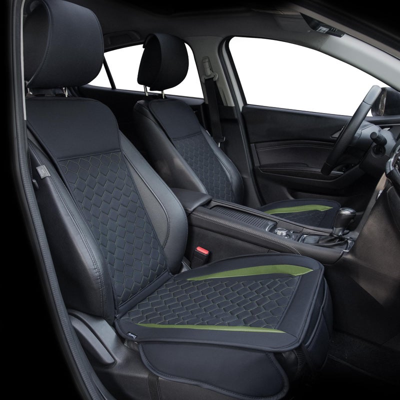 Elantrip 2PCs Front Car Seat Covers Leather Car Seat Protector Universal fit for Most Cars SUVs and Trucks Water Proof Seat Protector Black and Green