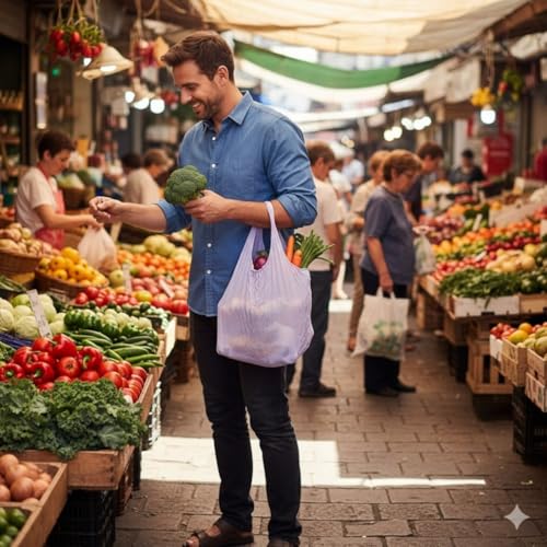 MOBDESK [ 2 Pcs Stretchable Shopping Bag | Lightweight, Stretch Grocery Bags | Washable & Quick Dry, Magic Shopping Bag | Flexible & Collapsible, Stretch Bags For Home, Traveling, Camping-Multicolor - Image 4