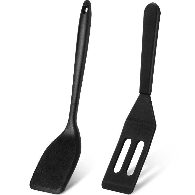 Patelai Patelai Mini Silicone Brownie Serving Spatula Flexible Nonstick Serve Turner Heat Resistant Cookie Slotted Spatula for Eggs in Small Frying Pan Cookie Batter Lemon Baked(Black 2 Pieces)  - Image 1