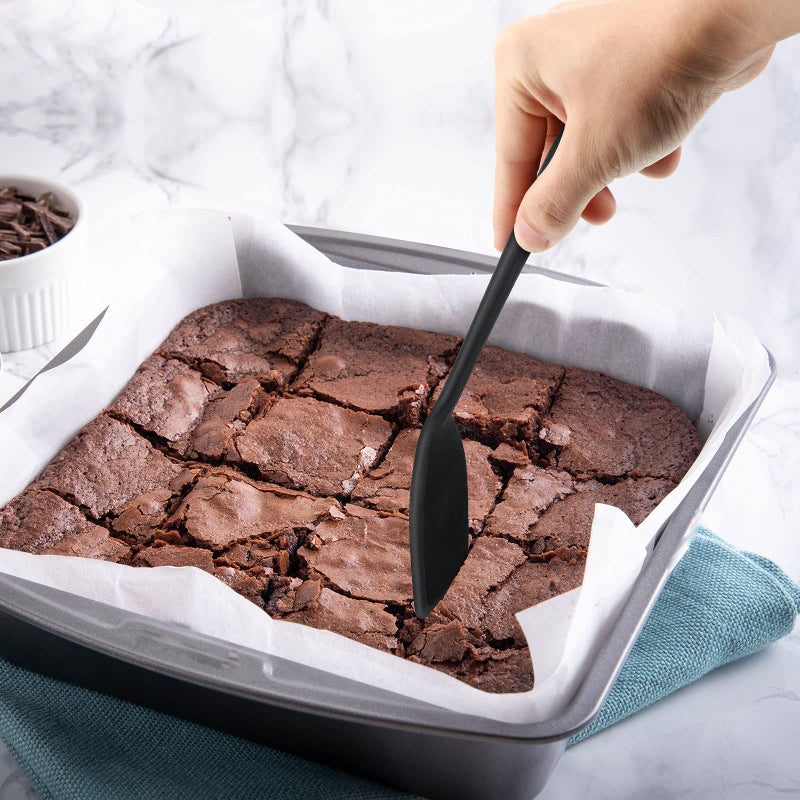 Patelai Patelai Mini Silicone Brownie Serving Spatula Flexible Nonstick Serve Turner Heat Resistant Cookie Slotted Spatula for Eggs in Small Frying Pan Cookie Batter Lemon Baked(Black 2 Pieces)  - Image 2