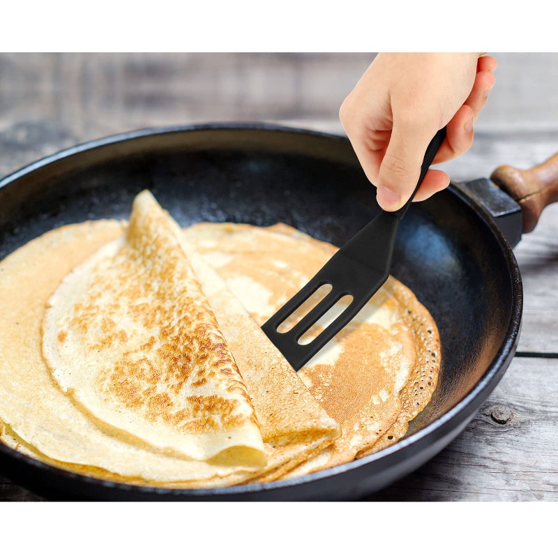 Patelai Patelai Mini Silicone Brownie Serving Spatula Flexible Nonstick Serve Turner Heat Resistant Cookie Slotted Spatula for Eggs in Small Frying Pan Cookie Batter Lemon Baked(Black 2 Pieces)  - Image 4