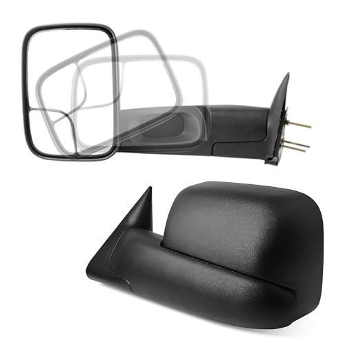 DWVO Towing Mirror fit 1994 1995 1996 1997 1998 1999 2000 2001 Dodge Ram 1500, 94-02 Dodge Ram 2500 3500, Manual Folding Flip Up Tow Mirror Pair Set - Image 1