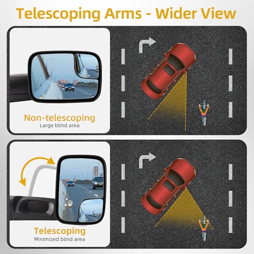 DWVO Towing Mirror fit 1994 1995 1996 1997 1998 1999 2000 2001 Dodge Ram 1500, 94-02 Dodge Ram 2500 3500, Manual Folding Flip Up Tow Mirror Pair Set - Image 2