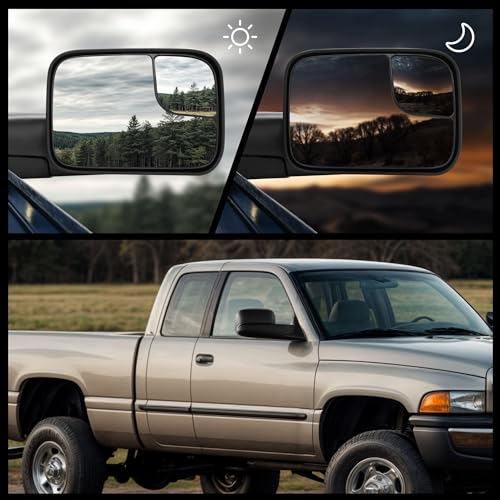 DWVO Towing Mirror fit 1994 1995 1996 1997 1998 1999 2000 2001 Dodge Ram 1500, 94-02 Dodge Ram 2500 3500, Manual Folding Flip Up Tow Mirror Pair Set - Image 3