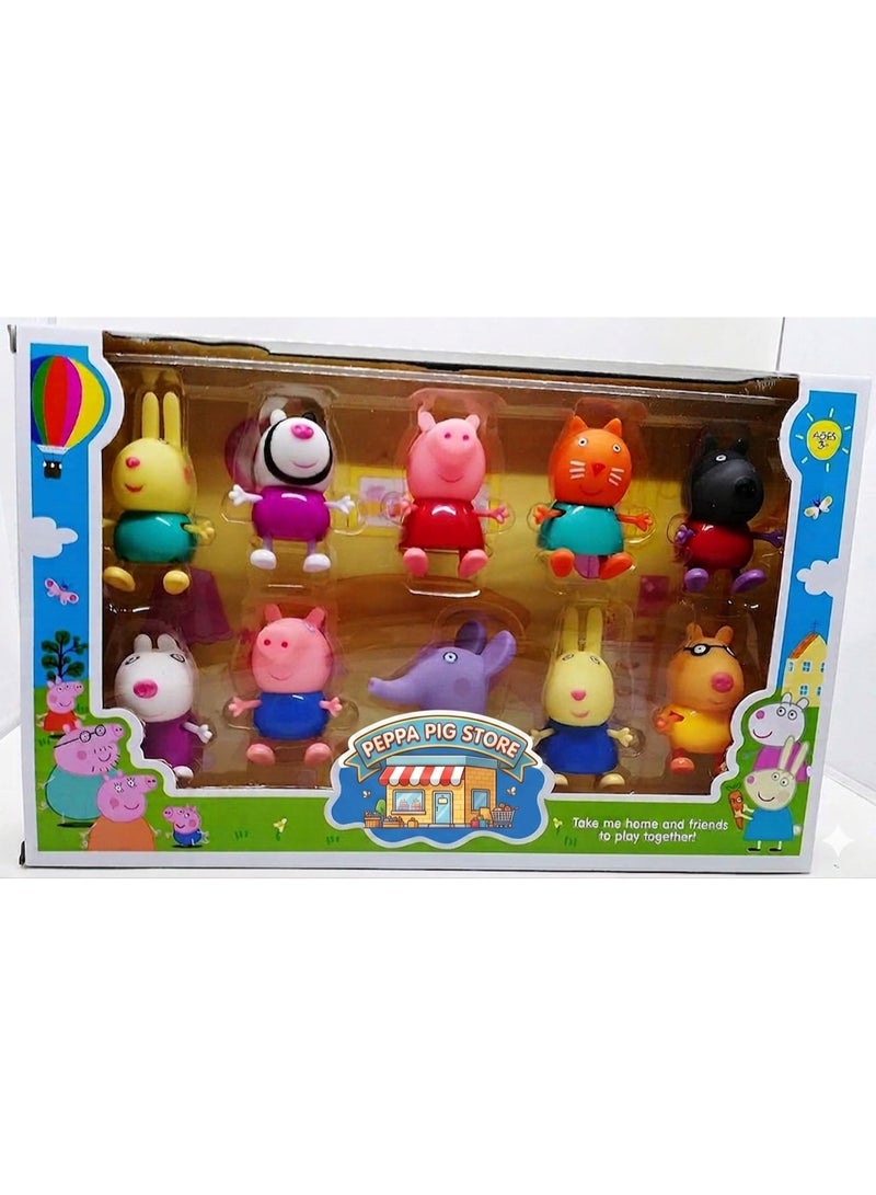 Peppa Pig Store Family Toy Set of 10 for Kids - Toy Set for Children Piggy Family, Daddy Pig, Mummy Pig, Grandpa & Granny and Baby Piggies | Soft Rubber Cartoon Pig Playset for Kids | Pig Toys Gift for Boys & Girls (3+ Years) Children Birthday Gift Set - Image 1