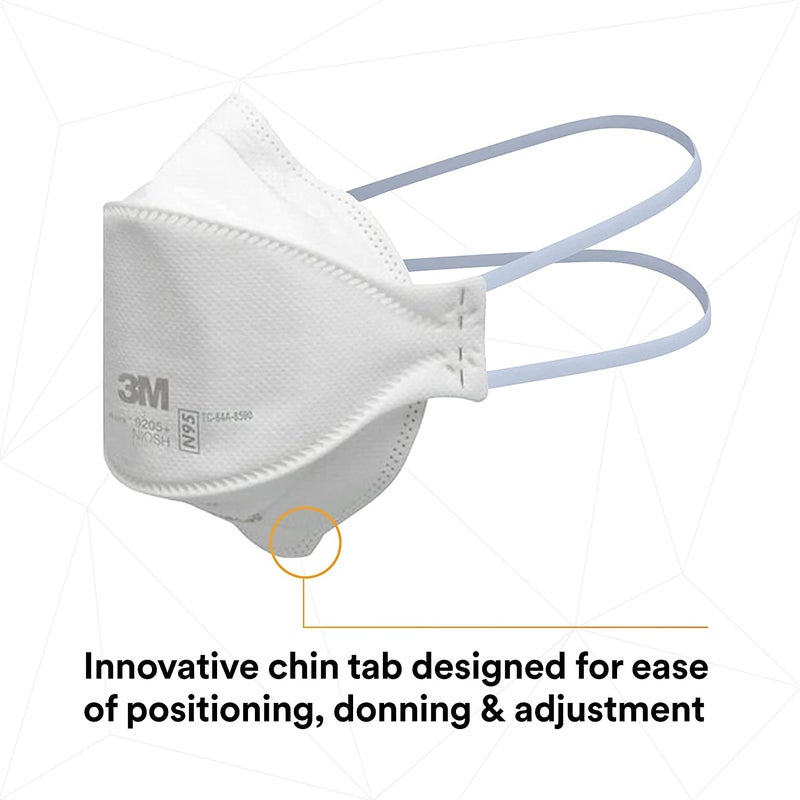 3M Aura Particulate Respirator 9205+, N95, Pack of 20 Disposable Respirators, Individually Wrapped, 3 Panel Flat Fold Design Allows for Facial Movements, Comfortable, NIOSH Approved, Smoke - Image 3
