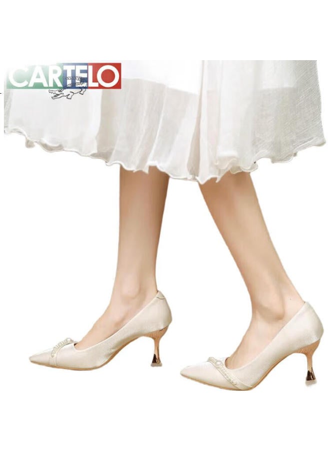 Cartelo French Wedding Shoes Elegant Women'S High Heels Kcc Apricot (7Cm) Size 38 - Image 1