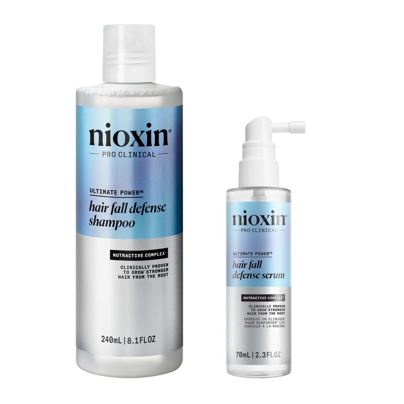 Nioxin شامبو نيوكسين للدفاع ضد تساقط الشعر | ينشط بصيلات الشعر لتقليل تساقط الشعر بشكل ملحوظ | 8.1 أونصة سائلة + علاج نيوكسين للدفاع ضد تساقط الشعر المكثف اليومي بدون شطف | 2.3 أونصة سائلة - Image 1