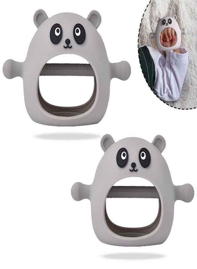 DaKos Teether, Soother for New Born, Teether and Soother for Baby, Baby Mitten Teether, Baby Chew Toys for Sucking Needs, Sensory Teether Toy (Animal Shaped Panda, Grey) (Pack of-2) - Image 2