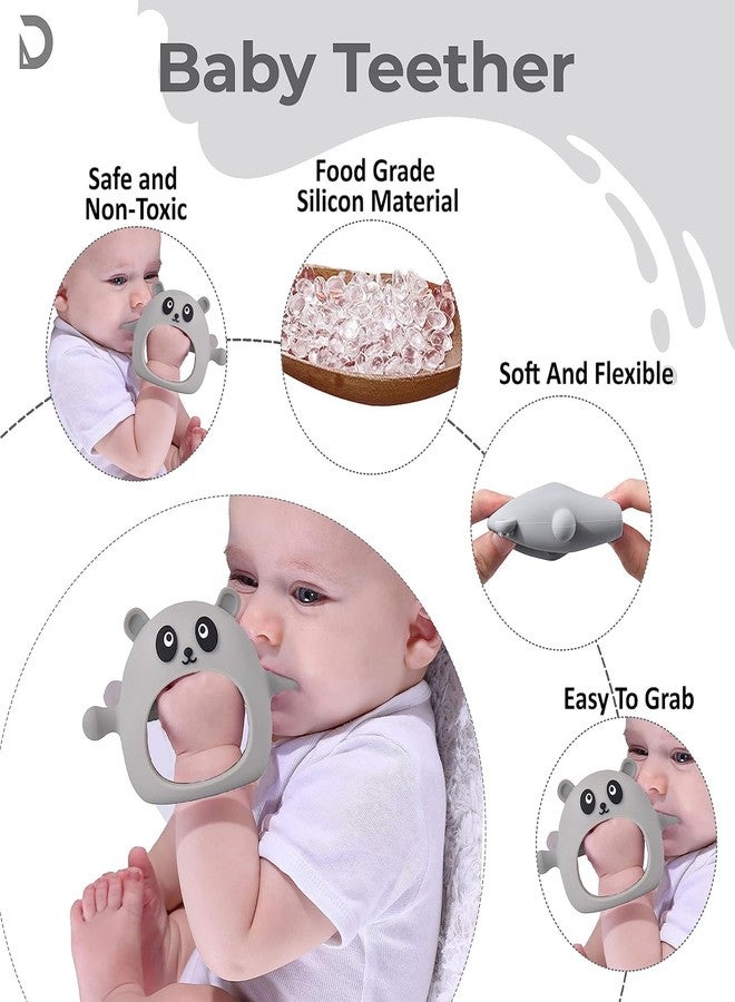 DaKos Teether, Soother for New Born, Teether and Soother for Baby, Baby Mitten Teether, Baby Chew Toys for Sucking Needs, Sensory Teether Toy (Animal Shaped Panda, Grey) (Pack of-2) - Image 4