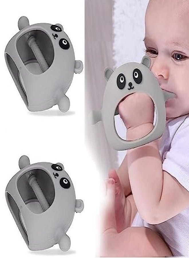 DaKos Teether, Soother for New Born, Teether and Soother for Baby, Baby Mitten Teether, Baby Chew Toys for Sucking Needs, Sensory Teether Toy (Animal Shaped Panda, Grey) (Pack of-2) - Image 1