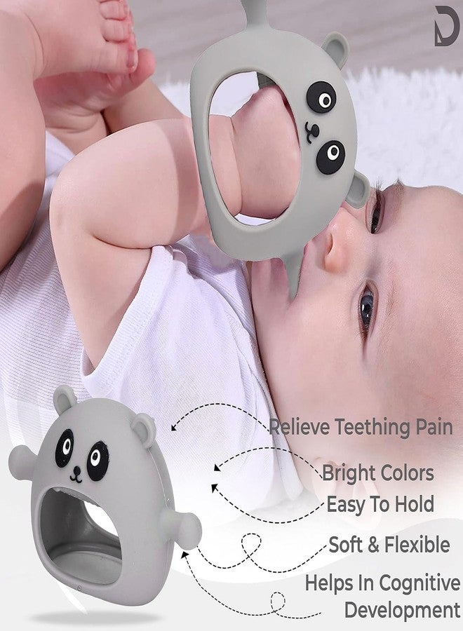 DaKos Teether, Soother for New Born, Teether and Soother for Baby, Baby Mitten Teether, Baby Chew Toys for Sucking Needs, Sensory Teether Toy (Animal Shaped Panda, Grey) (Pack of-2) - Image 5